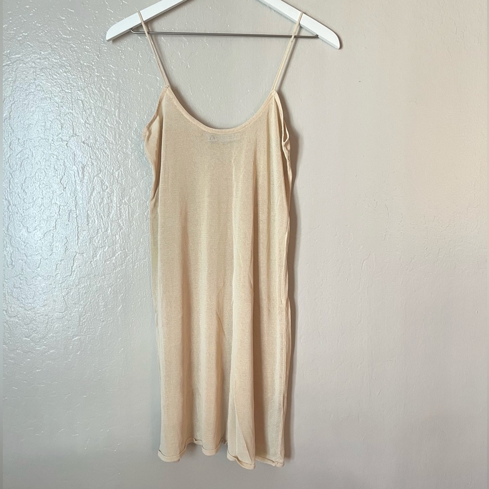 Zara Light Butter Yellow Beige Mesh Knit Mini Dress / Cover Up